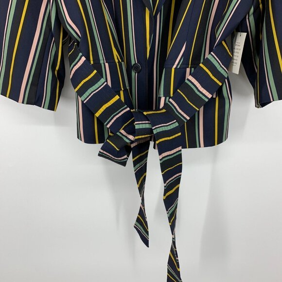 Eloquii Blazer Jacket Blue Black Stripe Tie Waist NWT - Picture 4 of 8